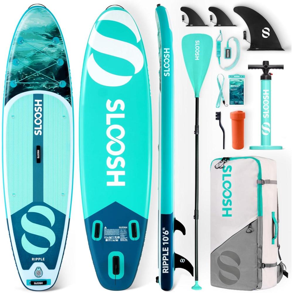 imageSLOOSH Inflatable Stand Up Paddle Board 106 Paddle Boards with Premium Accessories NonSlip EVA Deck UltraLight Carry Bag Pump Ripple SUP for Youth amp Adults of All Skill LevelsMisty Breeze