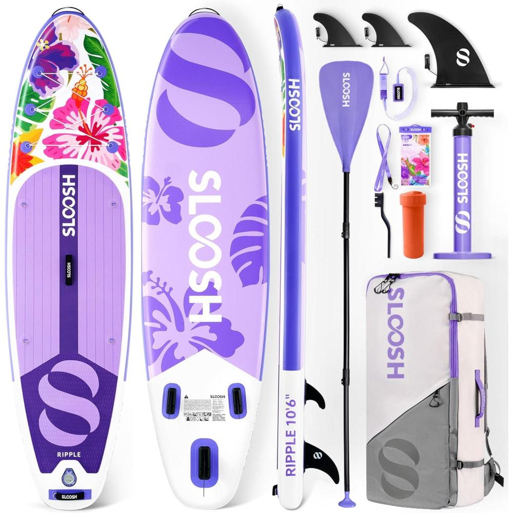 imageSLOOSH Inflatable Stand Up Paddle Board 106 Paddle Boards with Premium Accessories NonSlip EVA Deck UltraLight Carry Bag Pump Ripple SUP for Youth amp Adults of All Skill LevelsBright Burst
