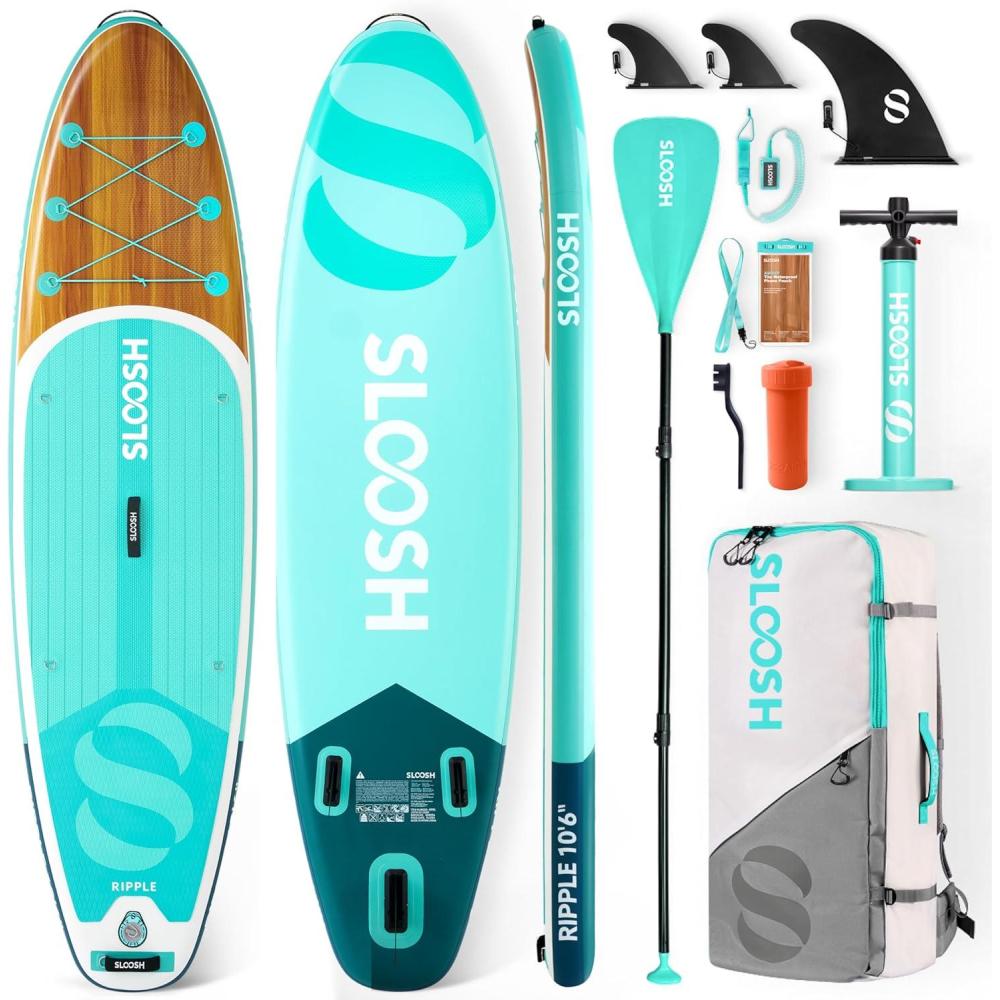 imageSLOOSH Inflatable Stand Up Paddle Board 106 Paddle Boards with Premium Accessories NonSlip EVA Deck UltraLight Carry Bag Pump Ripple SUP for Youth amp Adults of All Skill LevelsAqua Breeze