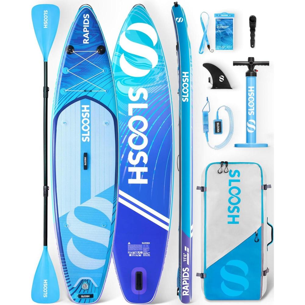imageSLOOSH Inflatable Stand Up Paddle Board 116 Inflatable Paddle Boards with Premium Accessories NonSlip EVA Deck UltraLight Carry Bag Pump Rapids SUP for Youth amp AdultsArctic Drift