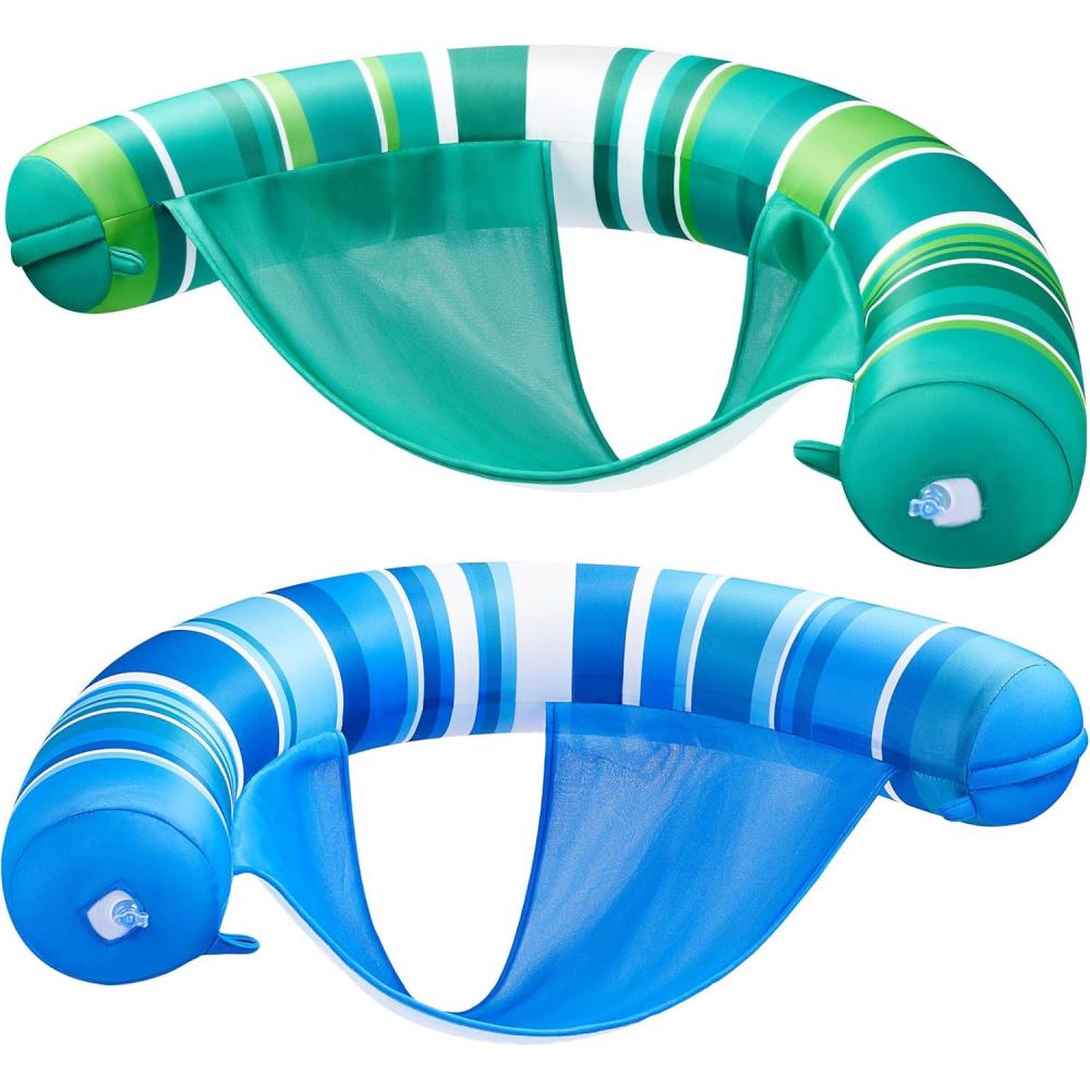 imageSloosh Inflatable Pool Floats Chairs Adults 2 Packs Floating Noodle Chair with Stripes Design Soft Fabric Covered with Sling for Swimming Pool Water Chair Pool Lounger Party FloatiesDark BlueDark Green
