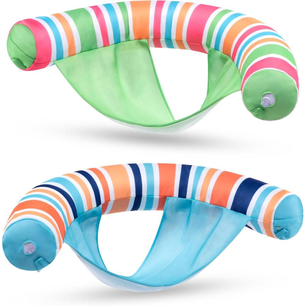 imageSloosh Inflatable Pool Floats Chairs Adults 2 Packs Floating Noodle Chair with Stripes Design Soft Fabric Covered with Sling for Swimming Pool Water Chair Pool Lounger Party FloatiesBlueGreen