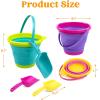 JOYIN 3 Packs Foldable Pail Bucket with Shovels & Mesh Bag, Collapsible Buckets Multi Purpose for Beach, Camping Gear, Beach Party, Fishing, and Fun Summer Activities (Yellow/Blue/Green)(Pink/Purple/Green)