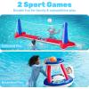 JOYIN Inflatable Pool Float Set Volleyball Net & Basketball Hoops, Floating Swimming Game Toy for Kids and Adults, Summer Floaties, Volleyball Court (105”x28”x38”)|Basketball (27.6”x23”),L-Orange(Red)