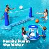 JOYIN Inflatable Pool Float Set Volleyball Net & Basketball Hoops, Floating Swimming Game Toy for Kids and Adults, Summer Floaties, Volleyball Court (105”x28”x38”)|Basketball (27.6”x23”),L-Orange(Dark Blue)