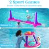 JOYIN Inflatable Pool Float Set Volleyball Net & Basketball Hoops, Floating Swimming Game Toy for Kids and Adults, Summer Floaties, Volleyball Court (105”x28”x38”)|Basketball (27.6”x23”),L-Orange(Pink Purple)