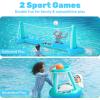 JOYIN Inflatable Pool Float Set Volleyball Net & Basketball Hoops, Floating Swimming Game Toy for Kids and Adults, Summer Floaties, Volleyball Court (105”x28”x38”)|Basketball (27.6”x23”),L-Orange(Blue Cyan)
