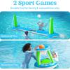 JOYIN Inflatable Pool Float Set Volleyball Net & Basketball Hoops, Floating Swimming Game Toy for Kids and Adults, Summer Floaties, Volleyball Court (105”x28”x38”)|Basketball (27.6”x23”),L-Orange(Green Blue)