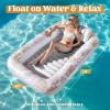 SLOOSH Inflatable Tanning Pool Lounger Float, 85″ x 57″ Extra Large Pool Floats Adult with Pillow, 4 in 1 Suntan Tub Raft Floatie,Sunbathing Bed Lounge for Water Blow Up Ball Pit Party Gifts, XL-Blue(Golden White)