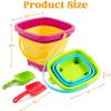 Sloosh 3 Packs Foldable Bucket – Collapsible Bucket with Sand Shovels and Mesh Backpack for Kids Toddlers Beach Toys, Easter Egg Hunt, Camping, Travelling and Fishing Water Pail (Pink/Purple/Green)(Yellow/Blue/Green)