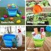 Sloosh 3 Packs Foldable Bucket – Collapsible Bucket with Sand Shovels and Mesh Backpack for Kids Toddlers Beach Toys, Easter Egg Hunt, Camping, Travelling and Fishing Water Pail (Pink/Purple/Green)(Orange/Blue/Green)