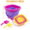 Sloosh 3 Packs Foldable Bucket – Collapsible Bucket with Sand Shovels and Mesh Backpack for Kids Toddlers Beach Toys, Easter Egg Hunt, Camping, Travelling and Fishing Water Pail (Pink/Purple/Green)(Pink/Purple/Green)