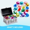Sloosh Diving Gems Pool Toys, 16 Big Colorful Diamond with Pirate Treasure Chest,Swim Dive Toy for Kids Underwater Gemstone Swimming Training Gift Water Pool Games(Gold)(Silver)