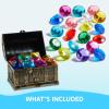Sloosh Diving Gems Pool Toys, 16 Big Colorful Diamond with Pirate Treasure Chest,Swim Dive Toy for Kids Underwater Gemstone Swimming Training Gift Water Pool Games(Gold)(Gold)