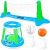 JOYIN Inflatable Pool Float Set Volleyball Net & Basketball Hoops, Floating Swimming Game Toy for Kids and Adults, Summer Floaties, Volleyball Court (105”x28”x38”)|Basketball (27.6”x23”),L-Orange(Green Blue)