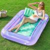 SLOOSH Inflatable Tanning Pool Lounger Float, 85″ x 57″ Extra Large Pool Floats Adult with Pillow, 4 in 1 Suntan Tub Raft Floatie,Sunbathing Bed Lounge for Water Blow Up Ball Pit, XL-Golden White(Purple Green)