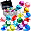 Sloosh Diving Gems Pool Toys, 16 Big Colorful Diamond with Pirate Treasure Chest,Swim Dive Toy for Kids Underwater Gemstone Swimming Training Gift Water Pool Games(Gold)(Silver)