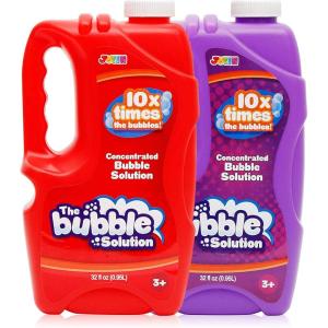 JOYIN 2 Bottles Bubbles Refill Solutions 64 oz (up to 5 Gallon), Concentrated Solution for Bubble Machine, Gun, Wand Refill Fluid Summer, Easter Toys (Red+Purple)(Red+purple)