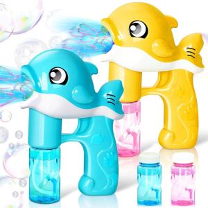 JOYIN 2 Bubble Guns Kit, Whale Automatic Bubble Maker Blower Machine with 4 Solutions for Kids, Summer Toy, Birthday, Outdoor & Indoor Activity, Easter, Valentine Party Favors(Yellow-blue)