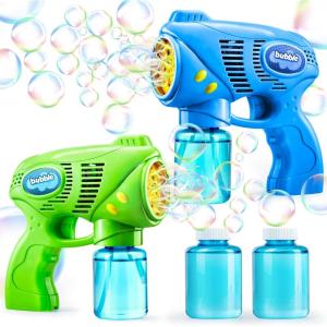 JOYIN 2 Bubble Guns with 2 Refill Solution (10 oz Total), Bubbles Maker, Blower for Kids, Toddlers, Outdoors Activity, Birthday Gift, Easter Basket Stuffers (Yellow+Orange)(Blue+green)