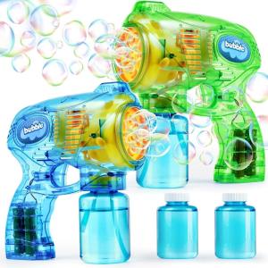 JOYIN 2 Bubble Guns with 2 Refill Solution (10 oz Total), Bubbles Maker, Blower for Kids, Toddlers, Outdoors Activity, Birthday Gift, Easter Basket Stuffers (Yellow+Orange)(Green+blue)