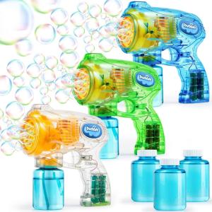 JOYIN 3 Packs Bubble Guns with 3 Solutions, Automatic Bubble Maker Blower Machine for Kids, Party Favors, Summer Toy, Birthday, Outdoor & Indoor Activity, Easter(Transparent)
