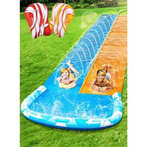 JOYIN 32.5FT Water Slide and 2 Inflatable Boards, Extra Long Double Lawn Heavy Duty Splash Mat Pad with Sprinkler for Kids Adults Backyard Summer Water Toy Outdoor Fun, Blue, Orange(Blue  Orange)