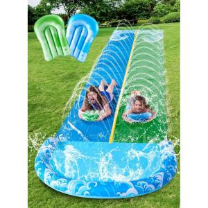 JOYIN 32.5FT Water Slide and 2 Inflatable Boards, Extra Long Double Lawn Heavy Duty Splash Mat Pad with Sprinkler for Kids Adults Backyard Summer Water Toy Outdoor Fun, Blue, Orange(Blue  Green)