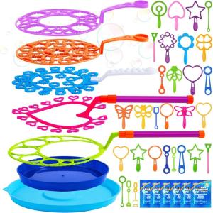 JOYIN Big Bubble Wands Set with with Tray, 21″ Giant Bubble Wands Bulk for Kids, Summer, Outdoor Play Period & Birthday Party & Games, 6 Pcs Solution Suitable, Suitable for All Age People(Regular)