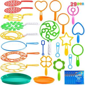 JOYIN Big Bubble Wands Set with with Tray, 21″ Giant Bubble Wands Bulk for Kids, Summer, Outdoor Play Period & Birthday Party & Games, 6 Pcs Solution Suitable, Suitable for All Age People(Classic)