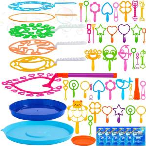 JOYIN Big Bubble Wands Set with with Tray, 21″ Giant Bubble Wands Bulk for Kids, Summer, Outdoor Play Period & Birthday Party & Games, 6 Pcs Solution Suitable, Suitable for All Age People(Various)