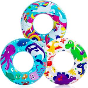 JOYIN Donut Pool Float with Glitters 32.5” (3 Pack), Funny Tube Toys for Swimming Pool Party and Donut Party Supplies(Animal)