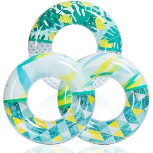 JOYIN Donut Pool Float with Glitters 32.5” (3 Pack), Funny Tube Toys for Swimming Pool Party and Donut Party Supplies(Tropical)