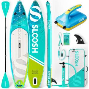 SLOOSH 11’6″ Inflatable SUP Board & Electric Pump Bundle – Premium Paddle Board Kit with EVA Deck, Kayak Paddle, Fast 20 PSI Pump, Lightweight Backpack (1-Year SUP Warranty)
