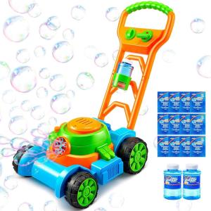SLOOSH Bubble Lawn Mower Toddler Toys – Spill-Proof Bubble Machine Pretend Gardening Play Toy for Age 1 2 3 1-3 Year Old Baby Boys Indoor Outdoor Use, Push Toys Xmas Christmas Birthday Gifts (Blue)(Blue)