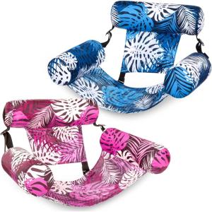 SLOOSH Inflatable Pool Floats Adult,2 Packs Floating Lounge Chairs,Blow up Pool Noodles for Adult Heavy Duty,Floating Chair for Party Summer Water Beach Lake Fun(Tropical Leaves-Pink Blue)