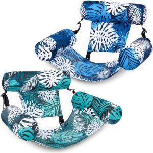 SLOOSH Inflatable Pool Floats Adult,2 Packs Floating Lounge Chairs,Blow up Pool Noodles for Adult Heavy Duty,Floating Chair for Party Summer Water Beach Lake Fun(Tropical Leaves-Green Blue)