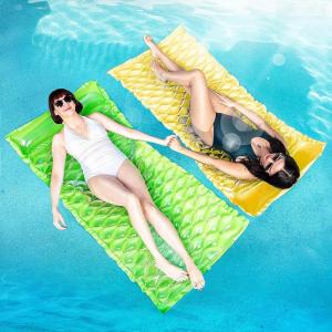 SLOOSH Inflatable Pool Floats Raft,Floating Lounge for Adults,64×32 inch Swimming Mat Pool Mattress with Headrest,2 Pieces Float Air Mat for Summer Water Beach Fun(Green Yellow)