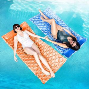 SLOOSH Inflatable Pool Floats Raft,Floating Lounge for Adults,64×32 inch Swimming Mat Pool Mattress with Headrest,2 Pieces Float Air Mat for Summer Water Beach Fun(Dark Blue Orange)