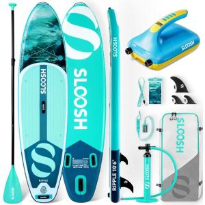 SLOOSH Inflatable SUP & Electric Pump Bundle – 10’6″ Paddle Board with Premium Accessories, Non-Slip EVA Deck, 20 PSI Dual-Stage Pump for Fast Inflation, Perfect for Youth & Adults of All Skill Levels