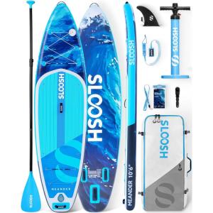 SLOOSH Inflatable Stand Up Paddle Board, 10’6″ Inflatable Paddle Boards with Premium Accessories, Non-Slip EVA Deck, Ultra-Light Carry Bag Pump, Meander SUP for Youth & Adults(Ocean Surge)