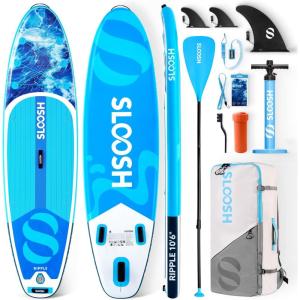SLOOSH Inflatable Stand Up Paddle Board, 10’6″ Paddle Boards with Premium Accessories, Non-Slip EVA Deck, Ultra-Light Carry Bag Pump, Ripple SUP for Youth & Adults of All Skill Levels(Coastal Splash)