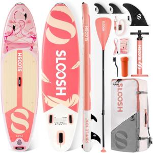 SLOOSH Inflatable Stand Up Paddle Board, 10’6″ Paddle Boards with Premium Accessories, Non-Slip EVA Deck, Ultra-Light Carry Bag Pump, Ripple SUP for Youth & Adults of All Skill Levels(Flamingo Dawn)