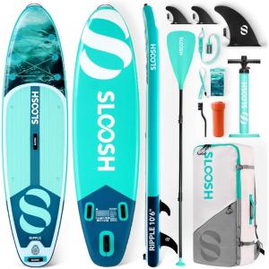 SLOOSH Inflatable Stand Up Paddle Board, 10’6″ Paddle Boards with Premium Accessories, Non-Slip EVA Deck, Ultra-Light Carry Bag Pump, Ripple SUP for Youth & Adults of All Skill Levels(Misty Breeze)
