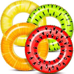 Sloosh 4 Pack Inflatable Pool Floats, Pool Tube Rings, Swim Tubes, Floaties Toys, Beach Swimming Party Toys for Kids and Adults(Fruit)