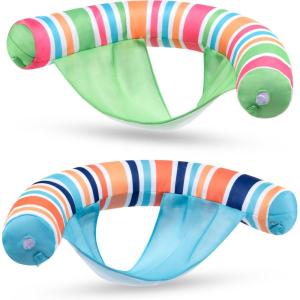 Sloosh Inflatable Pool Floats Chairs Adults, 2 Packs Floating Noodle Chair with Stripes Design Soft Fabric Covered with Sling for Swimming Pool Water Chair Pool Lounger Party Floaties(Blue，Green)