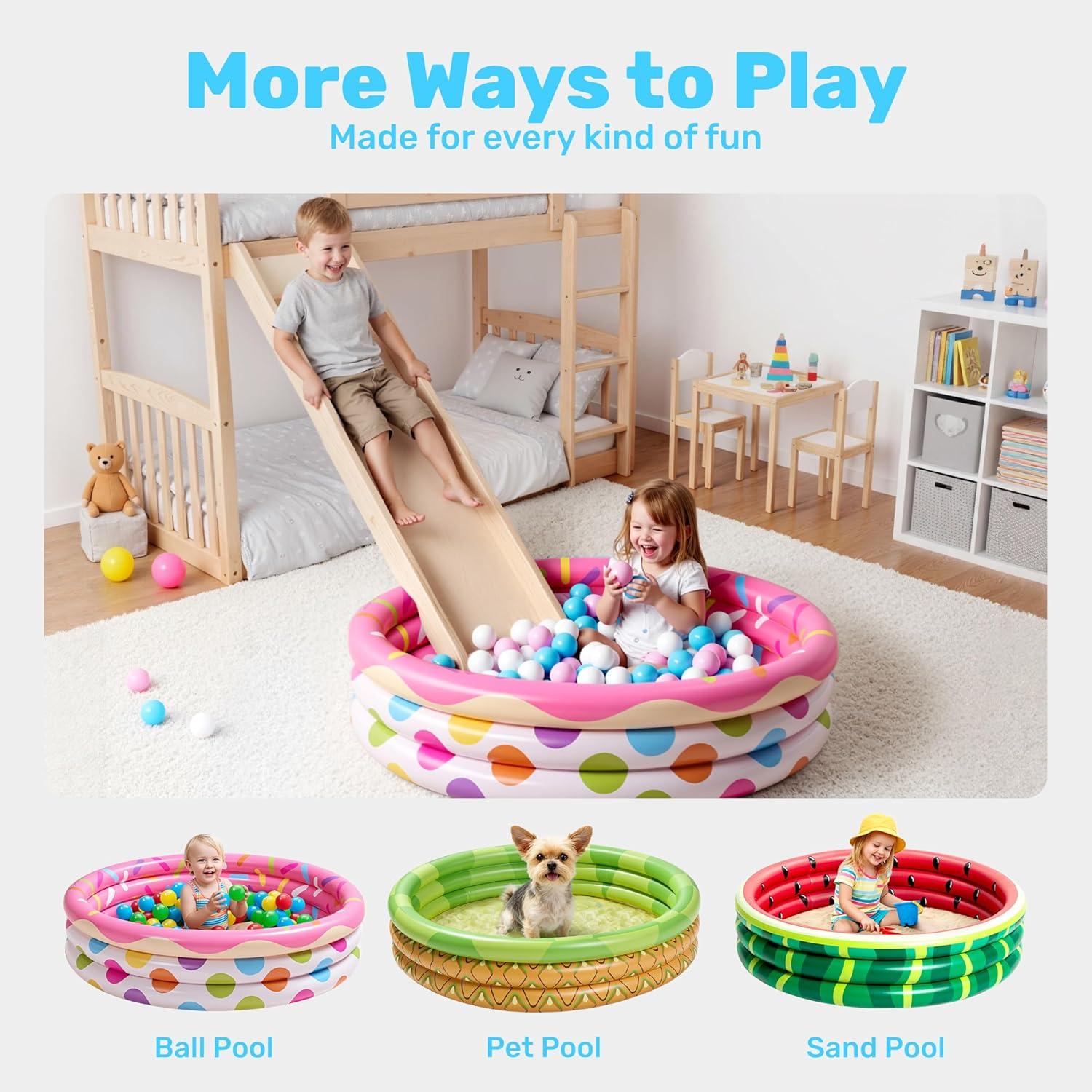 image3 Pack 45 X 10 Inflatable Kiddie Pools Watermelon amp Pineapple amp Cupcake Swimming Pool for Kids Seasonal Merriment IndoorampOutdoor Water Pool Baby Swimming Pool Pit Ball Pool