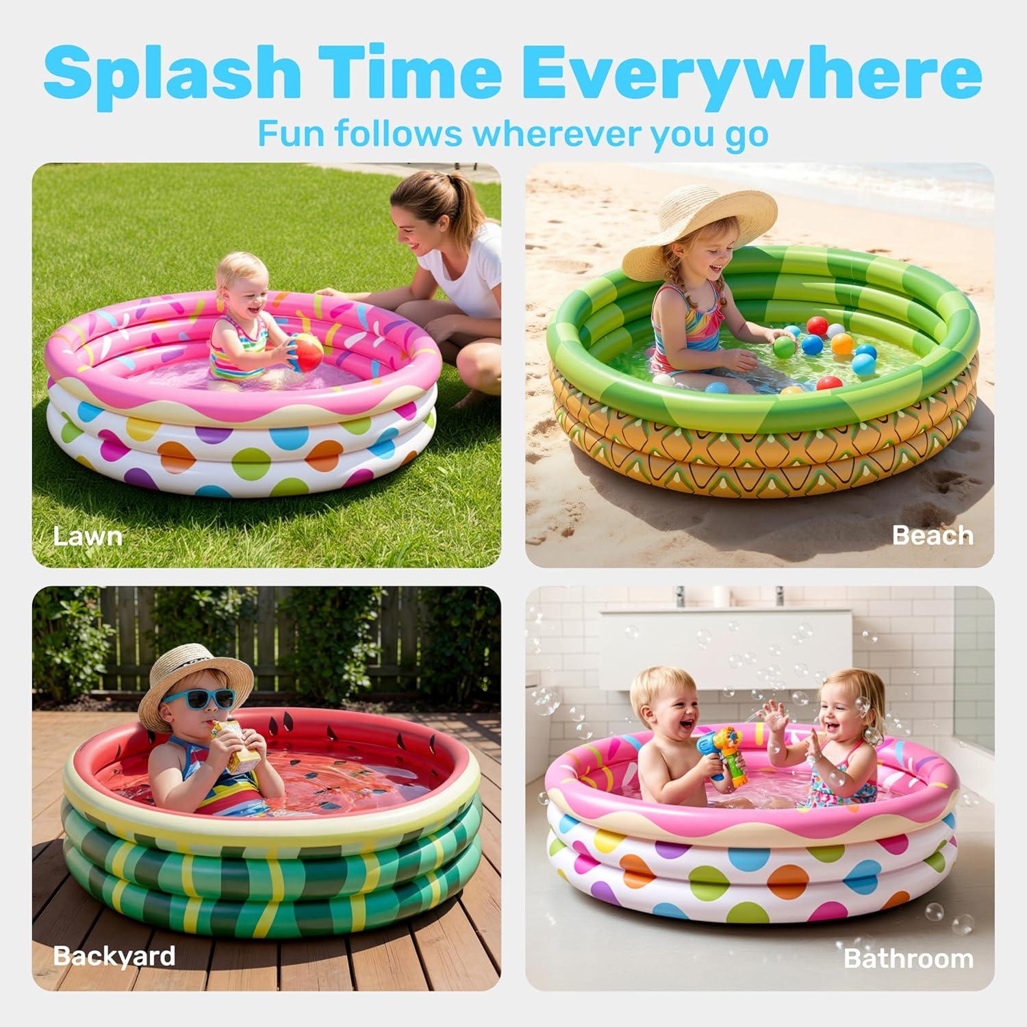 image3 Pack 45 X 10 Inflatable Kiddie Pools Watermelon amp Pineapple amp Cupcake Swimming Pool for Kids Seasonal Merriment IndoorampOutdoor Water Pool Baby Swimming Pool Pit Ball Pool