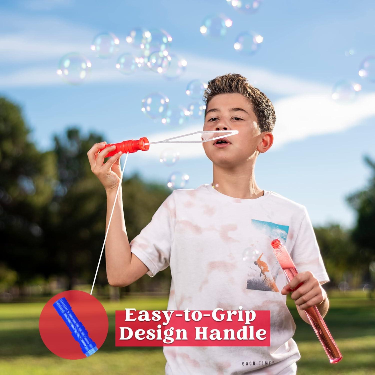 imageJOYIN 45 Packs Big Bubble Wand Set with Concentrated Solution Refills 146 9 Colors Giant Bubble Wands for Summer Toy Party Favors Kids Birthday Pool Indoor and Outdoor Activities