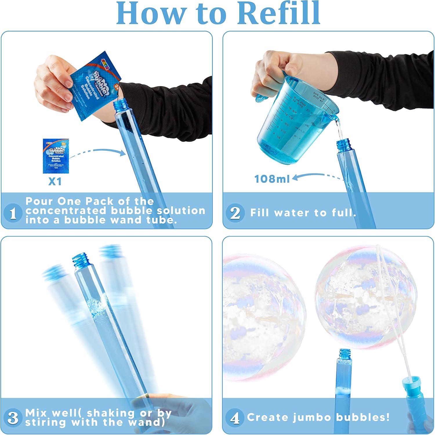 imageJOYIN 45 Packs Big Bubble Wand Set with Concentrated Solution Refills 146 9 Colors Giant Bubble Wands for Summer Toy Party Favors Kids Birthday Pool Indoor and Outdoor Activities